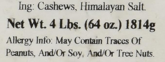 Dry Roasted Cashews Himalayan Salted (4 Lbs.) - Baked in Small Batches for Added Freshness - Oven