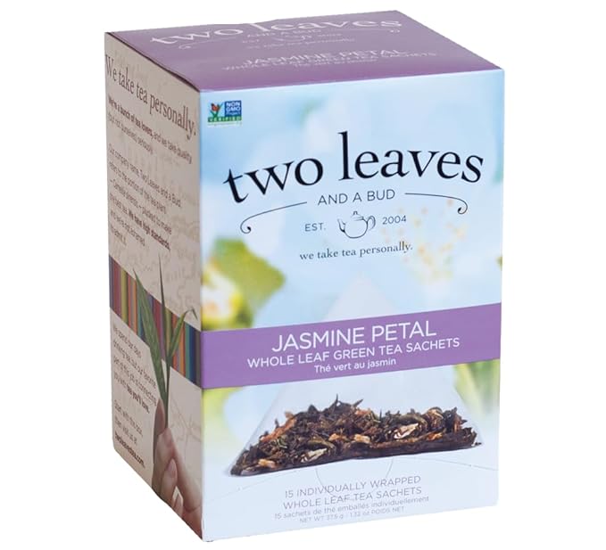 Two Leaves and a Bud Jasmine Green Tea Bags, 15 Count (Pack of 1) Whole Leaf Green Tea in Pyramid