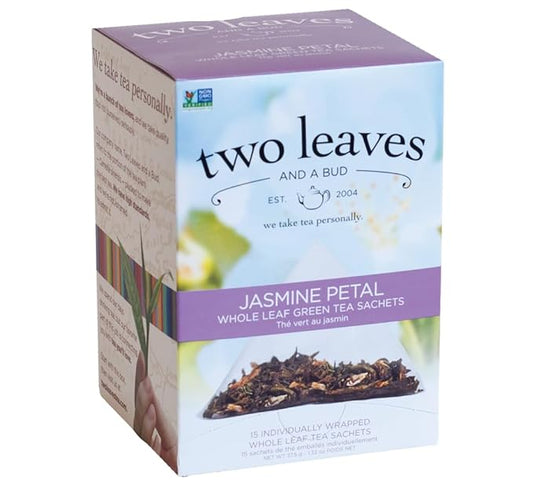Two Leaves and a Bud Jasmine Green Tea Bags, 15 Count (Pack of 1) Whole Leaf Green Tea in Pyramid