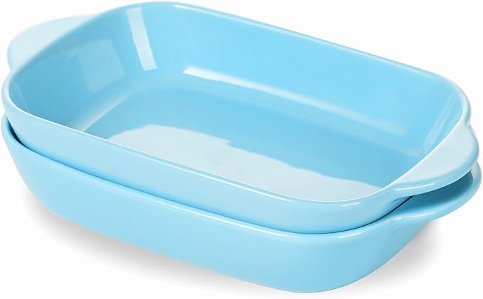 LEETOYI Ceramic Small Baking Dish, Porcelain 2-Piece Rectangular Bakeware with Double Handle