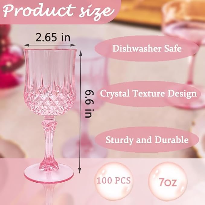 Plastic Wine Glasses，Plastic Goblets Vintage Style Cordial Drinking Glasses for Wedding Reception