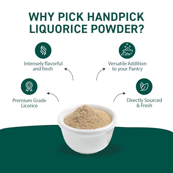 HANDPICK Licorice Root Powder (226g/8oz) Non GMO, Gluten Free, 100% Raw Ground Mulethi, Sourced