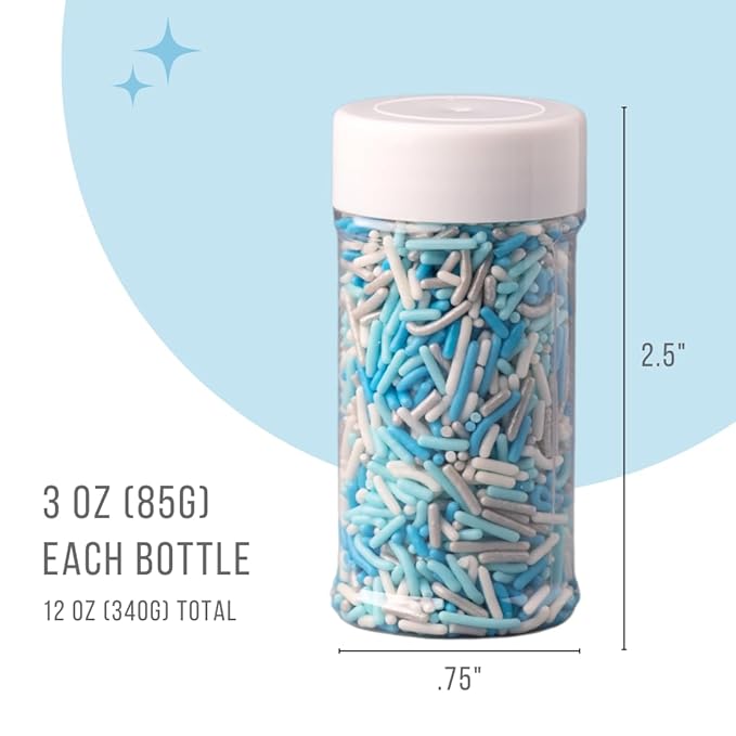 Sweets Indeed Christmas Sprinkles, 4 Pack, Snowflake Edible Sprinkle Mix, Perfect for Frozen Cake