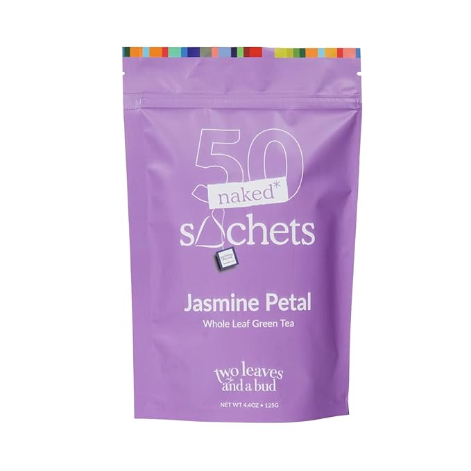 Two Leaves and a Bud Jasmine - 50 Naked Tea Sachets, Whole Leaf Green Tea in Eco-Friendly Unwrapped