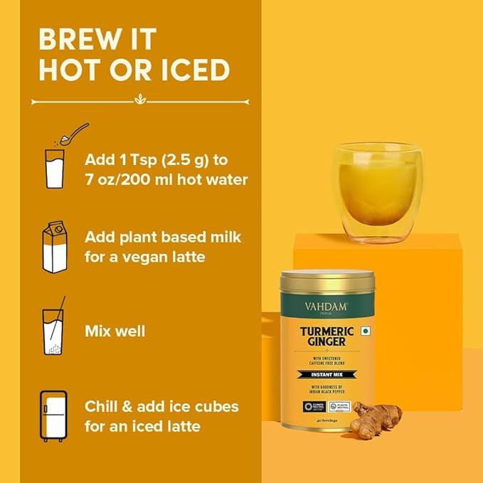 VAHDAM, Golden Milk Powder/Turmeric Ginger Latte Mix (100g, 40 Cups) Caffeine-Free | Powerful
