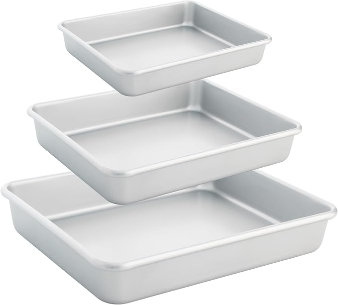 Deep Baking Pans Set of 3, Rectangle Cake Pan Nonstick, Heavy Duty Thick Bakeware Lasagna Pan for