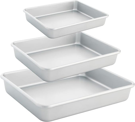 Deep Baking Pans Set of 3, Rectangle Cake Pan Nonstick, Heavy Duty Thick Bakeware Lasagna Pan for