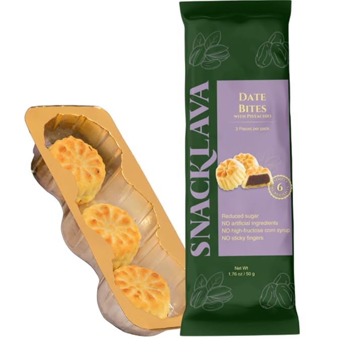 Snacklava Pistachio Date Bites - 20 Pack (3 Pieces per Pack) - Pistachio and Date Filled Maamoul