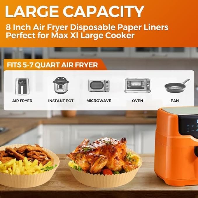 100Pcs Air Fryer Paper Liners Disposable, 8 Inch Max Xl Large Cooker Air Fryer Disposable Paper