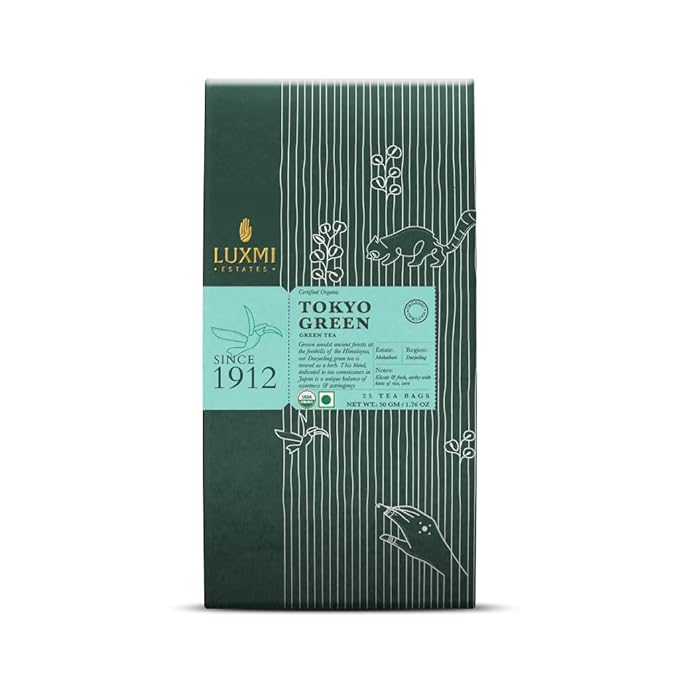 Luxmi Estates Tokyo Green Organic Green Tea (25 Tea Bags) Tea Bags For Relaxing, Calming, and