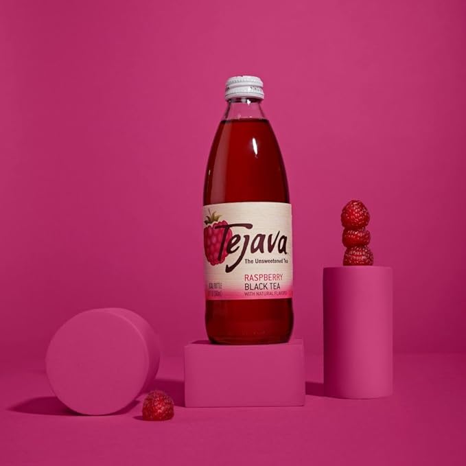 Tejava Raspberry Black Iced Tea, 4 Pack, 12oz Glass Bottles, Unsweetened, Non-GMO, Kosher, No Sugar