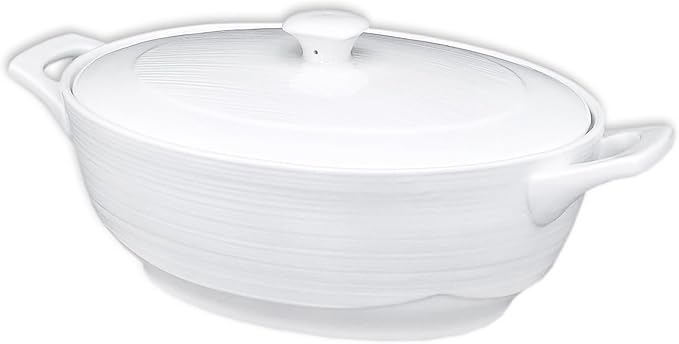 9" x 6.5" Oval Casserole Dish with Lids,1.9 Quart French White Ceramic Serving Soup Tureens, Baking