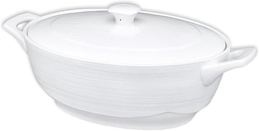 9" x 6.5" Oval Casserole Dish with Lids,1.9 Quart French White Ceramic Serving Soup Tureens, Baking