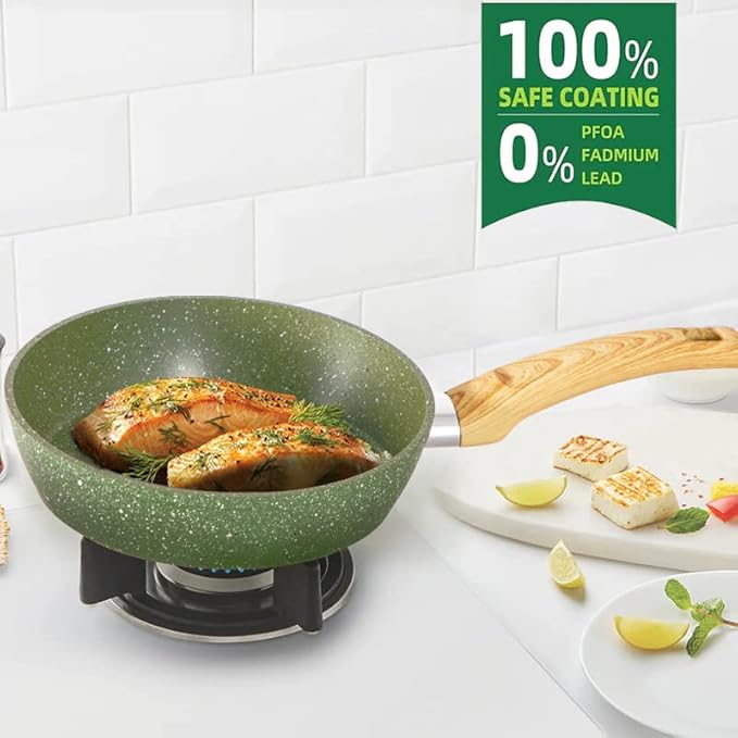 Kitchen Academy Non Toxic Pots and Pans Set Non Stick - 12 Piece Induction Cookware Sets, Green
