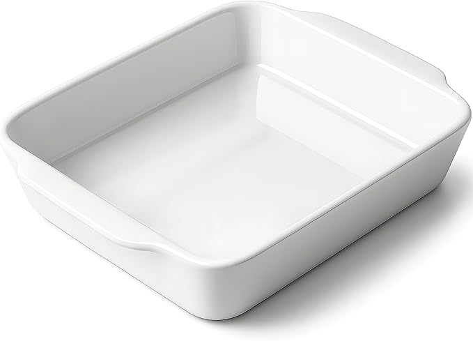 3 QT Wide Ceramic Baking Dish, White Casserole Dish with, Lasagna Pan for Oven, Ceramic Baking Pan
