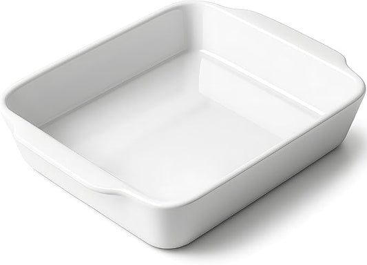3 QT Wide Ceramic Baking Dish, White Casserole Dish with, Lasagna Pan for Oven, Ceramic Baking Pan