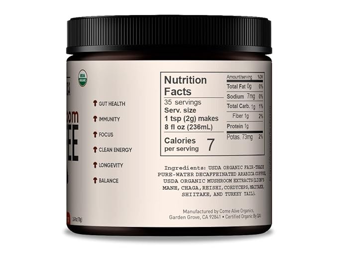 La Republica DECAF Organic Mushroom Coffee (35 Servings) with 7 Superfood Shrooms, Great Tasting
