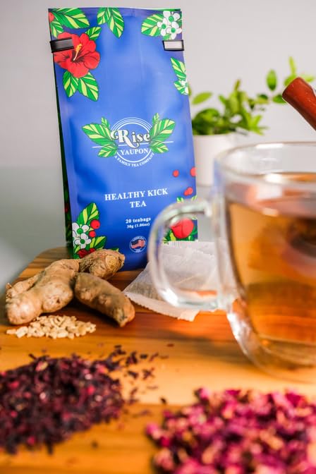 Rise Yaupon Healthy Kick Yaupon Holly Tea, 20 Tea Bags, 1.06 oz, Caffeinated Yaupon Holly with