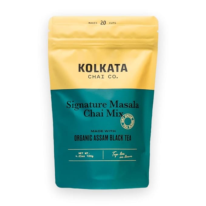 Kolkata Chai Signature Masala Chai mix, 100% Organic Black Tea, Makes 20 cups, Premium loose leaf