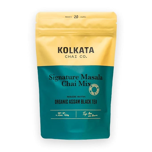 Kolkata Chai Signature Masala Chai mix, 100% Organic Black Tea, Makes 20 cups, Premium loose leaf