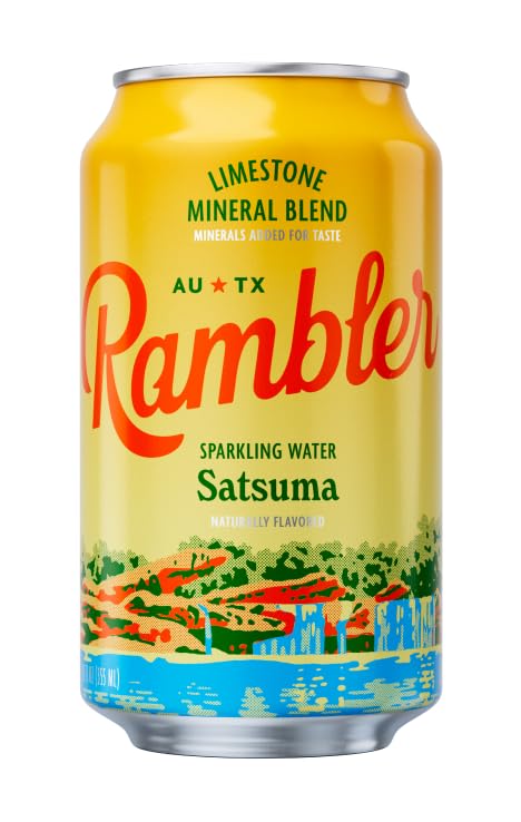 AUTX RAMBLER Sparkling Water, Texas Limestone Mineral Blend, Satsuma Flavor, 12-Ounce Cans, 12-Pack