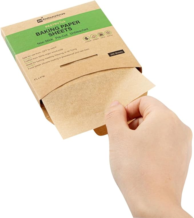 Restaurantware Pastry Tek 4 x 4 Inch Parchment Paper Sheets 1000 Greaseproof Baking Sheets For Oven - Pre-cut Double-Sided Silicone Coating Unbleached Paper Nonstick Baking Sheets Reusable