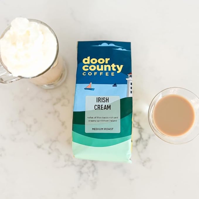Door County Coffee Irish Cream Flavored Ground Coffee - 10 oz Bag - Medium Roast - 100% Specialty