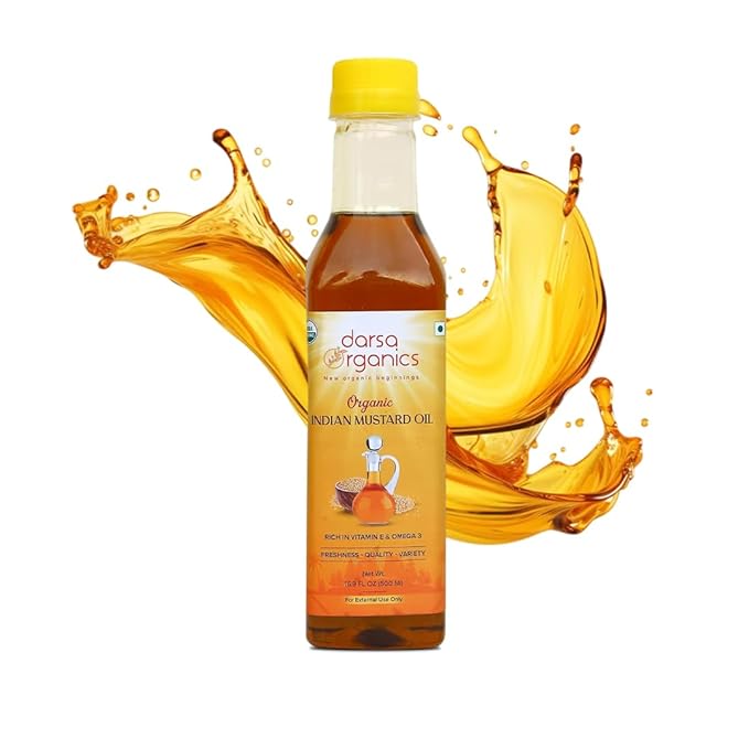 Darsa Organics Cold-Pressed Mustard Oil 16.9 oz (500ml) ??USDA Organic, Unrefined & Chemical-Free