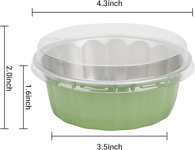 Beasea Disposable Ramekins 8oz, 50 Pack Pea Green Aluminum Foil Cups with Lids, Disposable Creme