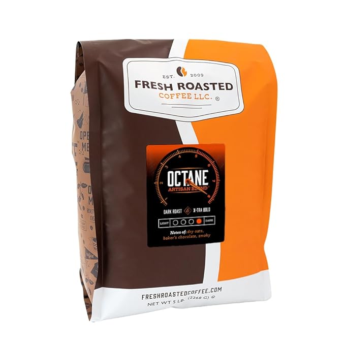 Fresh Roasted Coffee, Octane, 5 lb, Dark Roast, Kosher, Whole Bean
