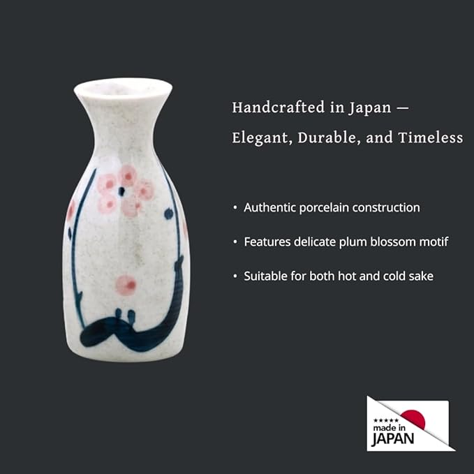 JapanBargain 4978, Japanese Porcelain Plum Sake Set Sake Carafe Bottle Sake Cups for Serving Hot