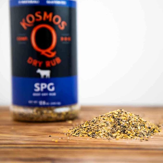 Kosmos Q SPG BBQ Dry Rub, Bold Salt Pepper Garlic Blend with Organic Cane Sugar, BBQ Seasoning for