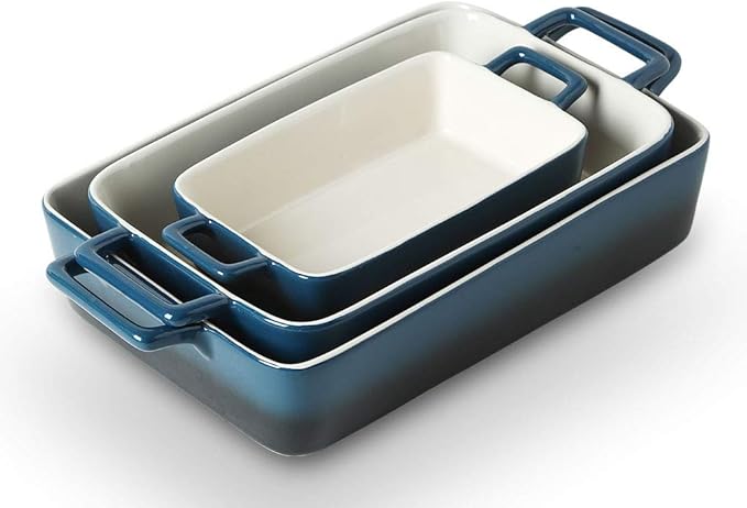 KOOV Bakeware Set, Ceramic Baking Dish, Rectangular Baking Pans Set, Casserole Dish for Cooking