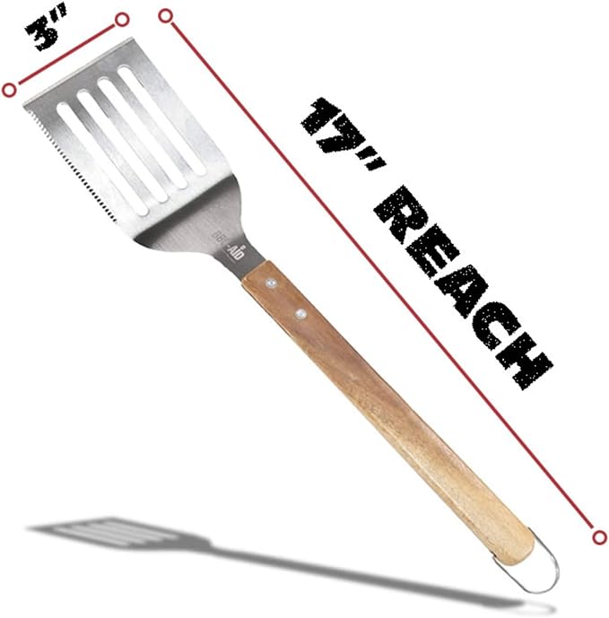 BBQ-AID Pro BBQ Metal Spatula - 17" Barbecue Spatula Stainless Steel with Serrated Knife Edge