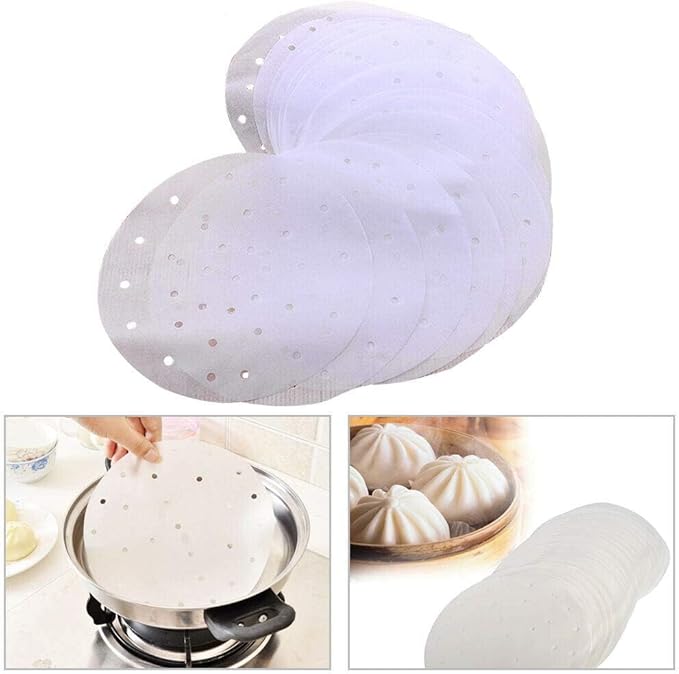 100pcs Air Fryer Liners, 10 inches Bamboo Steamer Liners, Premium Perforated Parchment Steaming