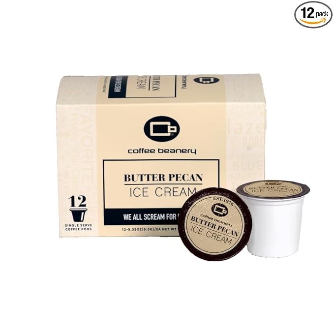 Coffee Beanery Butter Pecan Ice Cream Coffee Pods | 12ct Flavored Medium Roast | 100% Specialty