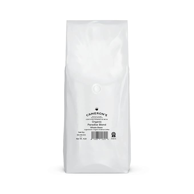 Cameron's Coffee Roasted Whole Bean Coffee, Organic Paradise Blend, 4 Pound