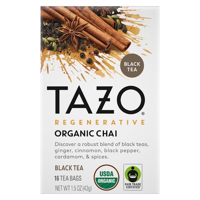 TAZO Tea Bags, Regenerative Organic: Refresh Mint Herbal, Zen Green, Green Ginger, Chai Black
