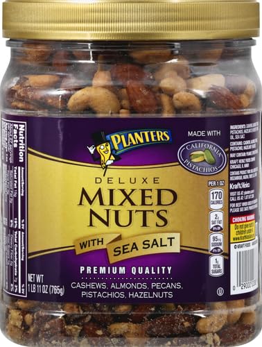 PLANTERS Deluxe Mixed Nuts, Cashews, Almonds, Pecans, Pistachios, Hazelnuts, Roasted with Sea Salt