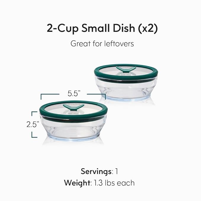 Anyday 2-Pack (2-Cup) Glass Food Storage Set with Glass Lids | Plastic-Free Meal Prep Set |