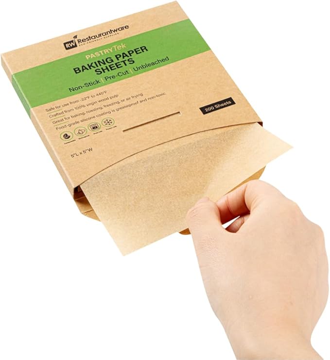 Restaurantware Pastry Tek 5 x 5 Inch Parchment Paper Sheets 1000 Greaseproof Baking Sheets For Oven - Pre-cut Double-Sided Silicone Coating Unbleached Paper Nonstick Baking Sheets Reusable