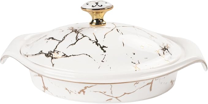 8" x 5" Ceramic Casserole Dish with Lid, 15 Ounce Serving Soup Tureen,Chafing Dish for Buffet