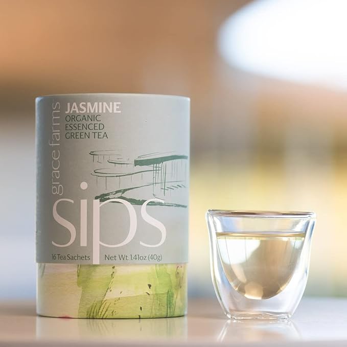 Grace Farms Organic JASMINE Green Tea (16 Pyramid Sachets) | Fragrant and Sweet | Fairtrade and
