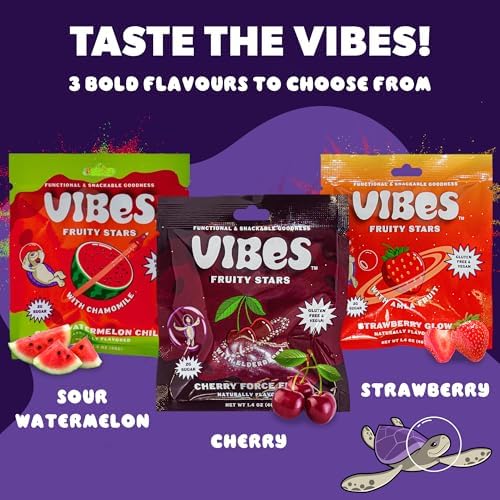 VIBES Sour Watermelon Chill Fruity Stars - Delicious Low Calorie Gluten-Free Bulk Fruit Snacks