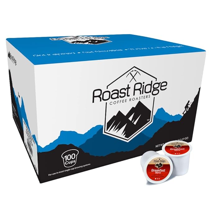 Roast Ridge Single Serve Coffee Pods for Keurig K-cup Brewers, Breakfast Blend, Light Roast, 100