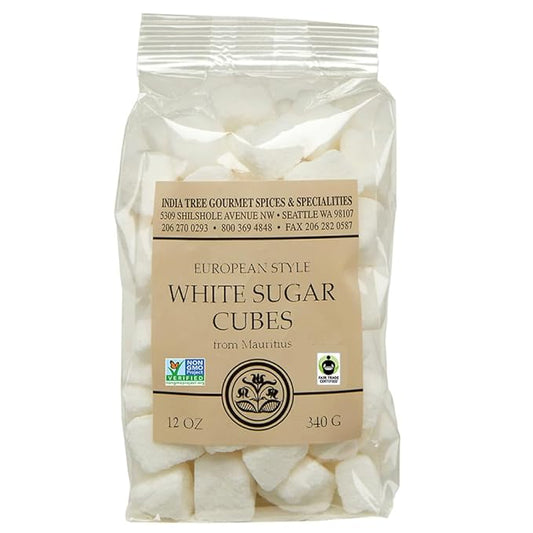 India Tree White Sugar Cubes Mauritius 12 oz Bag – Pure Cane Non-GMO Raw Sweetener for Coffee Tea
