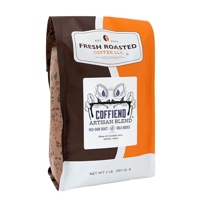 Fresh Roasted Coffee, Coffiend, 2 lb (32 oz), Med-Dark Roast, Kosher, Whole Bean