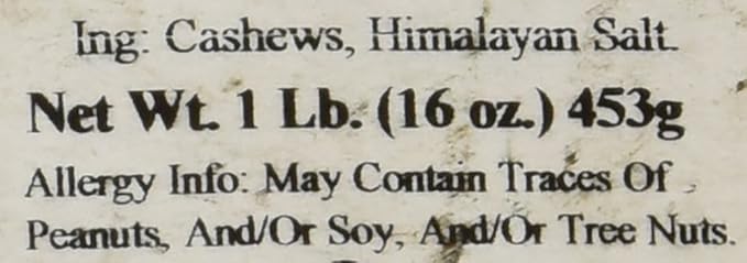 Dry Roasted Cashews Himalayan Salted (1 Lb.) - Baked in Small Batches for Added Freshness - Oven