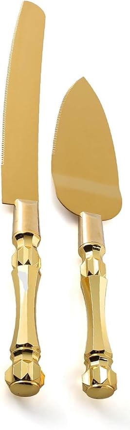 Homi styles Gold Elegant Cake Knife and Server Set, Cake Server and Knife Set of 2 with 420