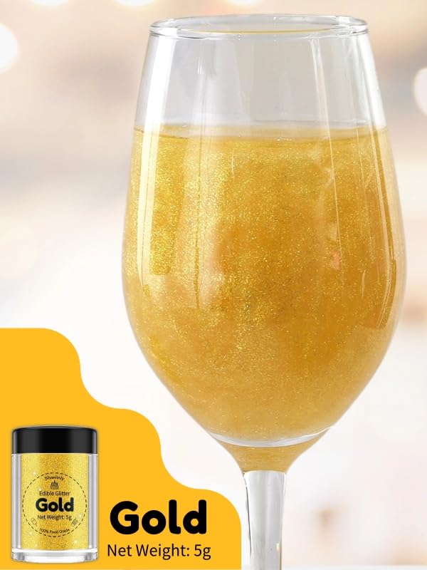 Shanlinly Gold Edible Glitter for Cakes Drinks - Food Grade 5g Shimmer Luster Glitter Dust Edible